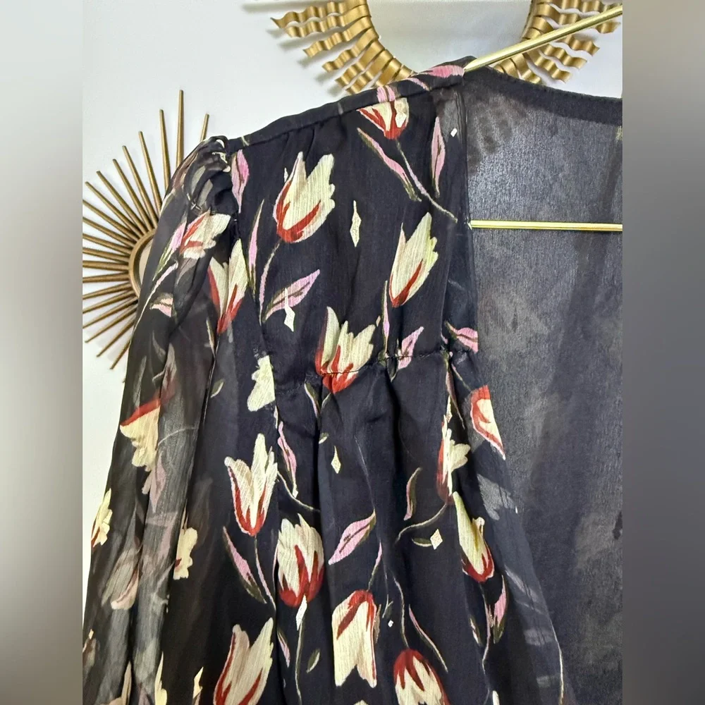 Dazy - Black Floral Sheer Blouse